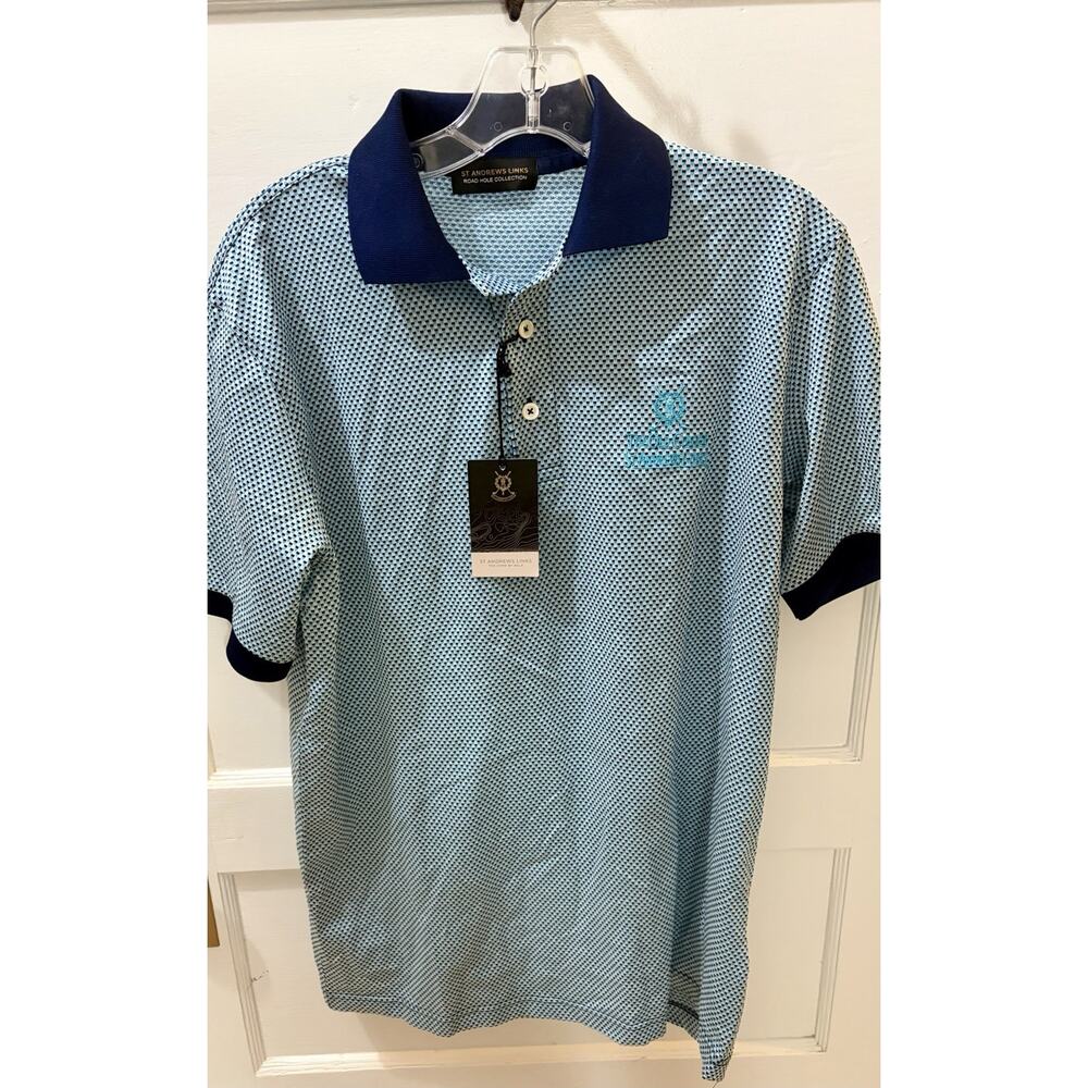 St Andrews Road Hole Collection Mens Polo Shirt Ocean Blue NWT Small S
